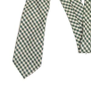 Sprezza Plaid Tie Men’s 61” Green Beige Gingham Cotton Blend Designer Skinny New